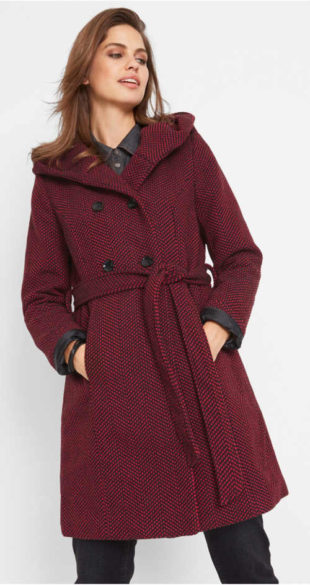 Luxusní vlněný dámský kabát s kapucí