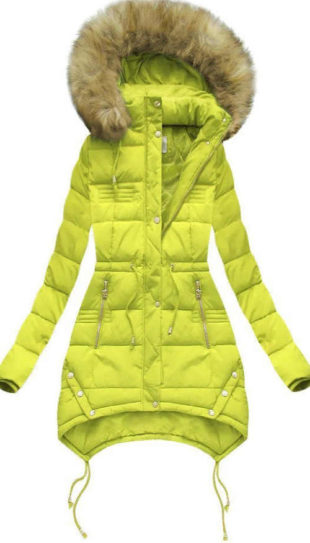 Prošívaná světle zelená zimní bunda s kapucí
