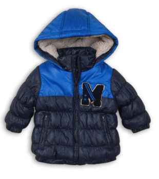 Teplá modrá prošívaná zimní bunda pro malé chlapečky