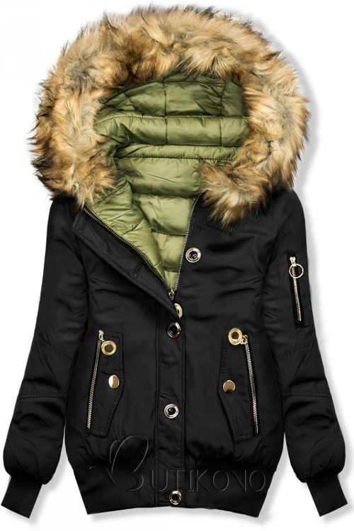 Výprodejová černá dámská zimní bomber bunda