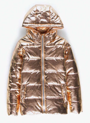 Zlatá metalická dívčí zimní bunda s kapucí