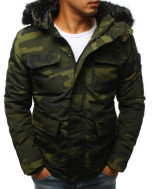 Pánská zimní bunda s kožešinovým límcem v army stylu