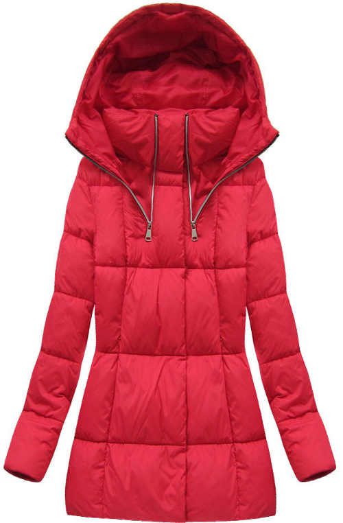 Teplá červená prošívaná dámská zimní bunda