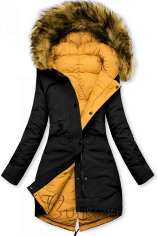 Černo-žlutá dámská oboustranná praktická zimní bunda