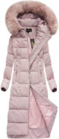 Dámská dlouhá zimní bunda s kapucí v pudrové růžové barvě