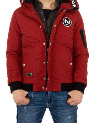 Pánská zimní bunda s kapucí v červeném provedení