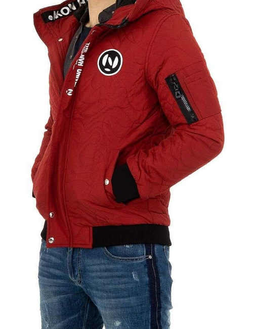 pánská červená krátká bunda s kapucí