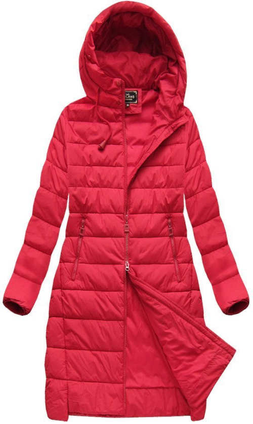 Prošívaný dámský zimní kabát červené barvy