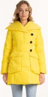 Žlutá zavinovací dámská zimní bunda s velkými knoflíky