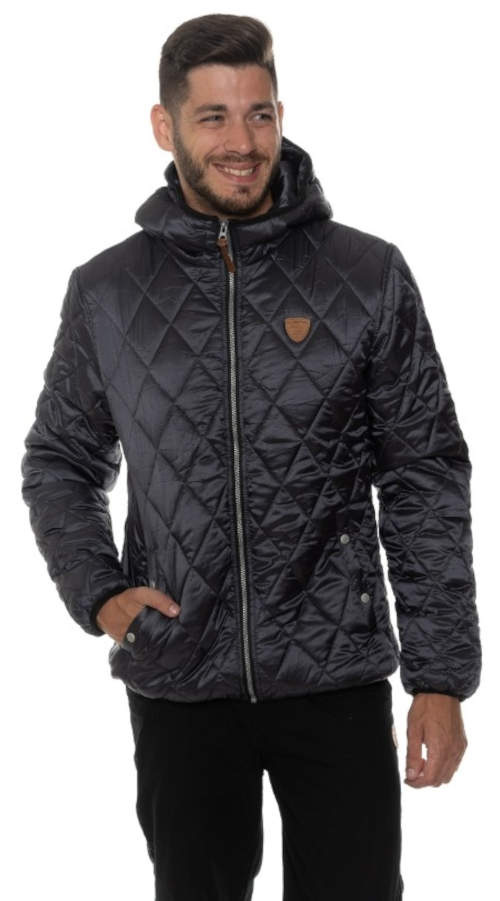 Černá pánská zimní prošívaná bunda s kapucí