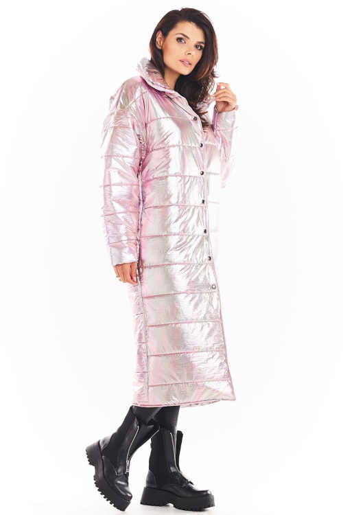Růžová dámská holografická bunda s vyšším límcem