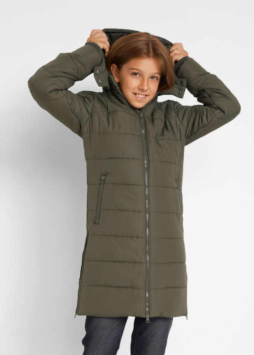 kabát dívčí v tmavě olivové barvě