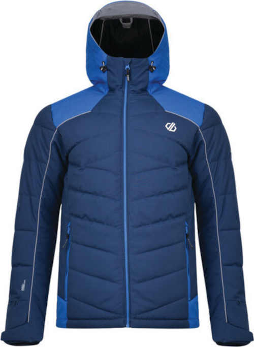 Modrá pánská lyžařská bunda s kapucí a vyšším límcem