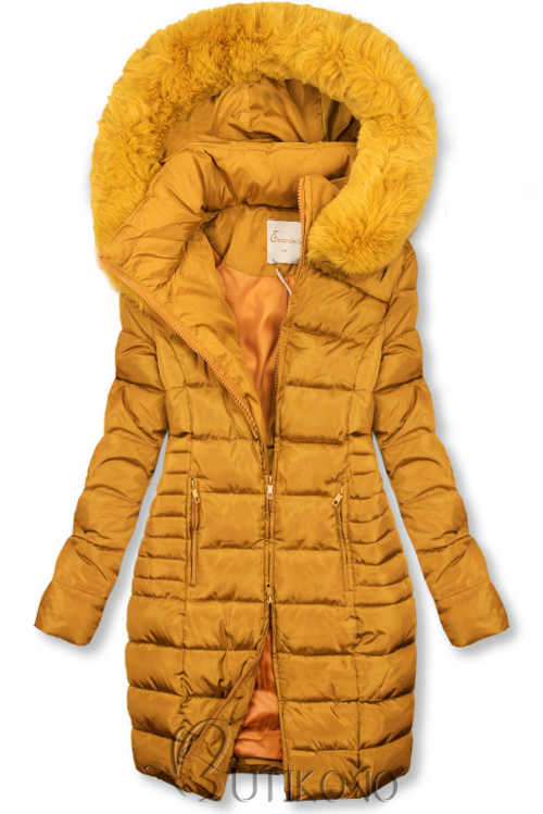 Prodloužená dámská prošívaná zimní bunda s kapucí