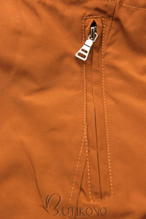 oranžová parka s kapsou na zip