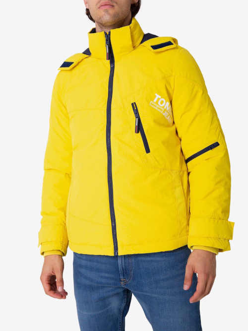 Krátká sportovní zimní bunda Tommy Hilfiger ve výrazné žluté barvě