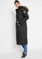 Moderní zateplený kabát s kapucí a kožešinovým lemem