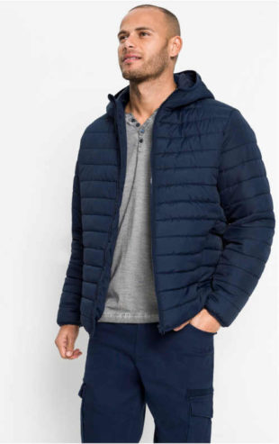 Pánská stylová prošívaná zimní bunda s kapucí a kapsami
