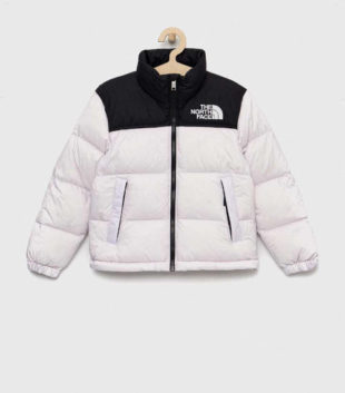 Dětská černo-bílá zimní péřová bunda The North Face na praktický zip