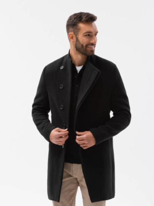 Pánský černý vlněný kabát Ombre v klasickém střihu