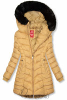 Pískově hnědá dámská prošívaná zimní bunda s kožíškem