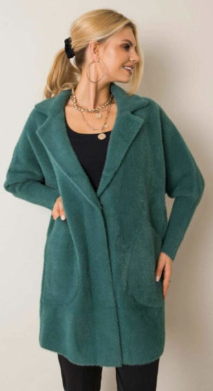 Tmavě zelený dámský kabát z alpaky
