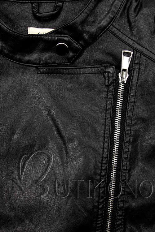 Černá kožená dámská bunda s výrazným stříbrným zipem