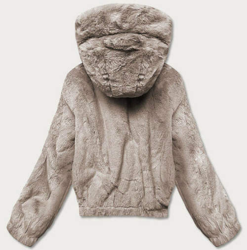 Huňatá dámská zimní bunda s délkou do pasu a velkou kapucí