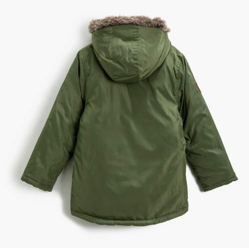 Zelená dětská zimní bunda s kapucí a kožíškem