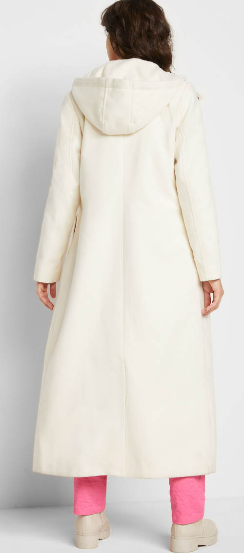 Bílý dámský vlněný kabát s délkou po kotníky