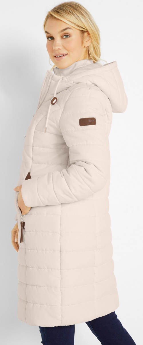 Dlouhá prošívaná dámská zimní bunda béžová barva