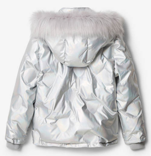 Stříbrná dětská zimní bunda s kapucí