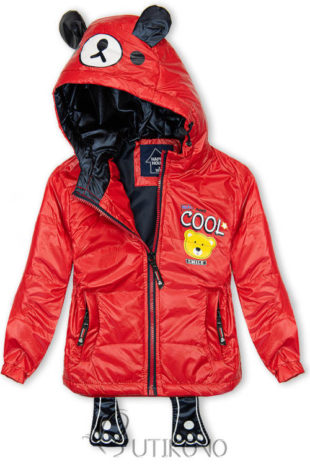 Červená dětská prošívaná Cool bunda s kapucí s oušky