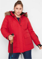 Červená funkční outdoor zimní bunda na hory pro plnoštíhlé s vatováním a kožíškem