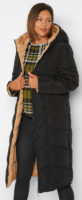 Dlouhý prošívaný oboustranný dámský zimní kabát s velkou kapucí