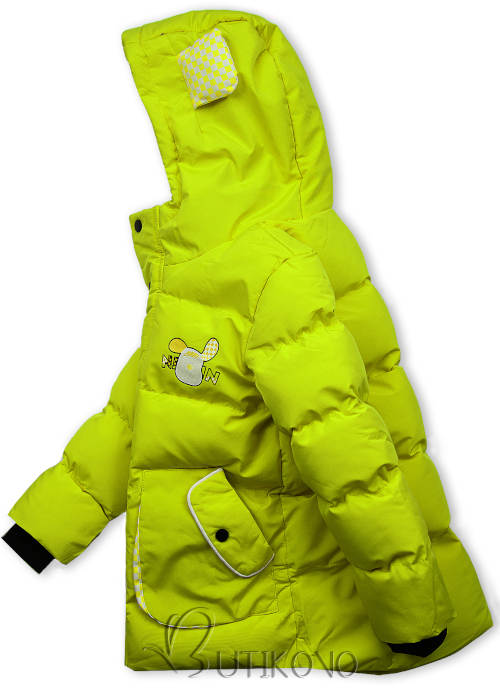 Světle zelená prošívaná dětská zimní bunda s kapucí