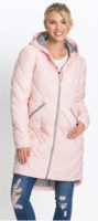 Levný dlouhý světle růžový prošívaný dámský zimní kabát Bonprix