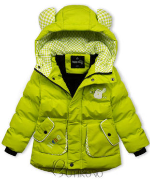 Limetkově zelená dívčí zimní bunda s oušky na kapuci